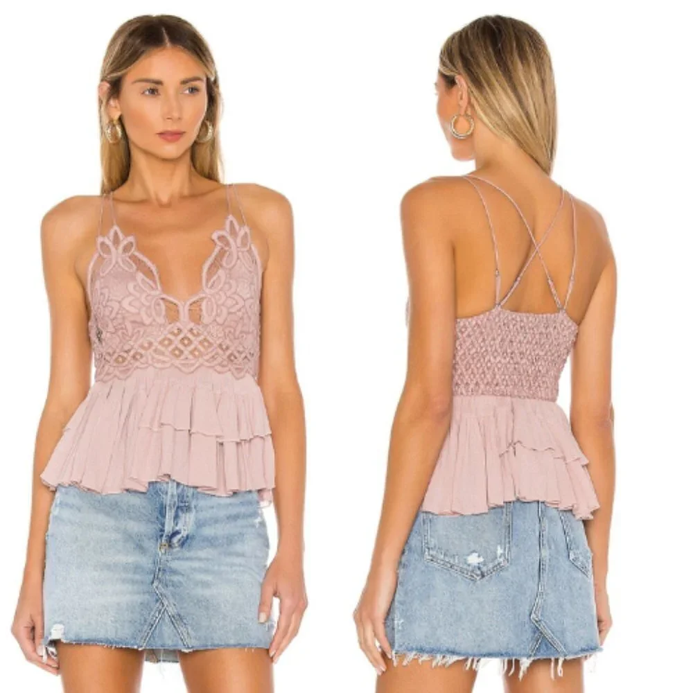 New! Free People Adella Cami top in Dusty Mauve 30438